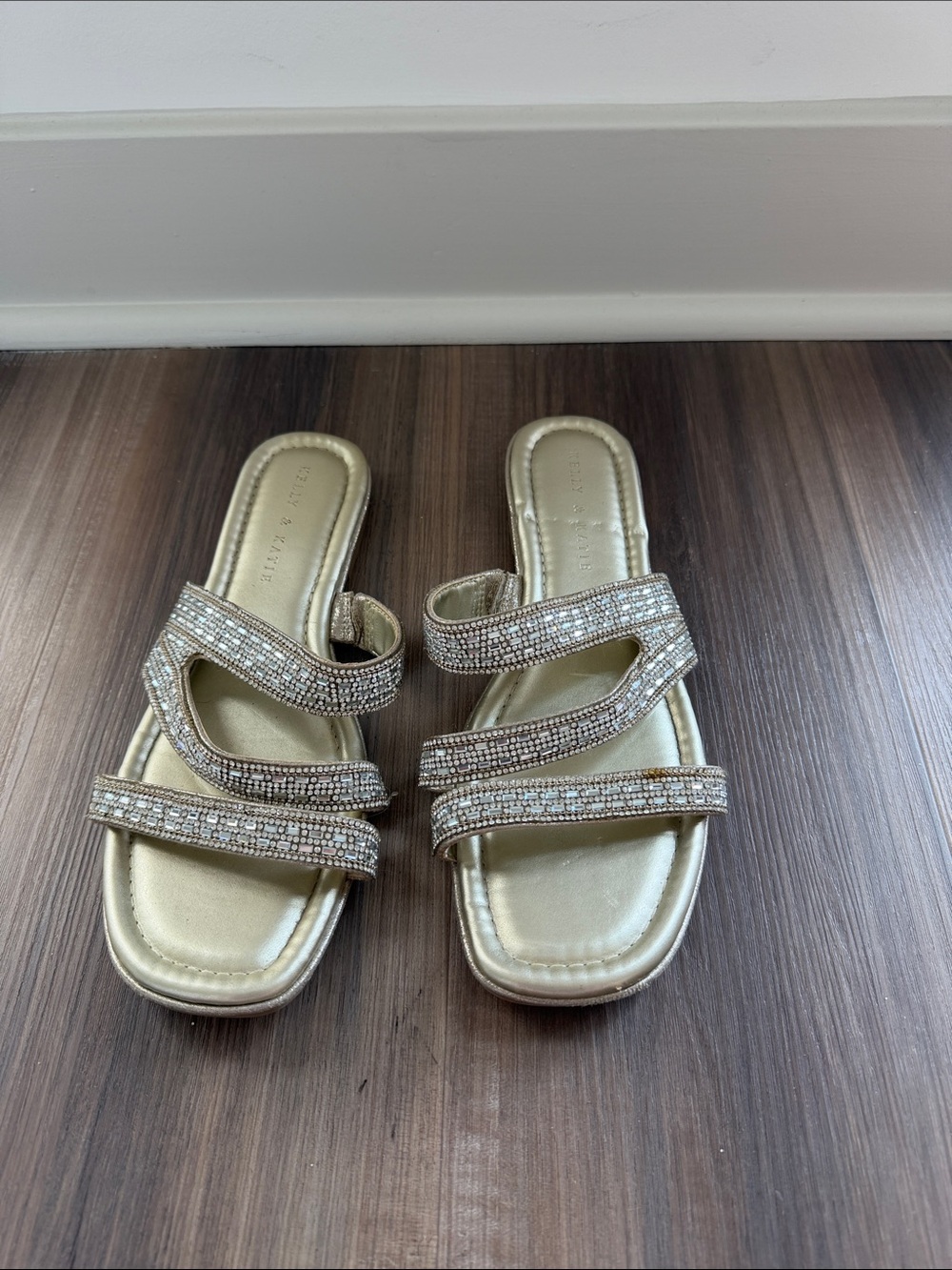 Kelly & Katie Gold Crystal Slide Sandals